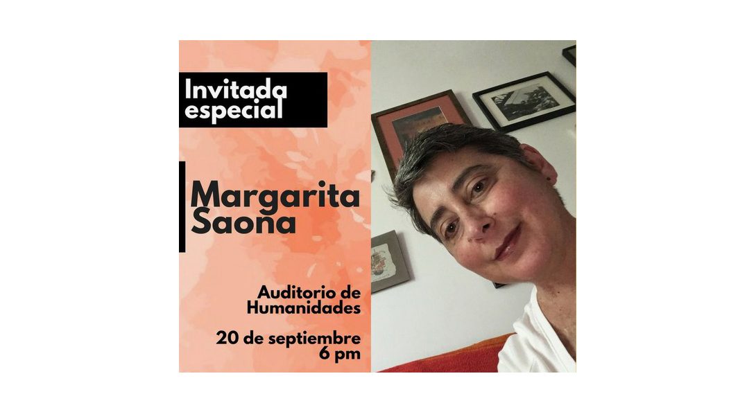 Flyer showing Margarita Saona and announcing her as the special guest. Gives date, time, and location of event in Spanish.