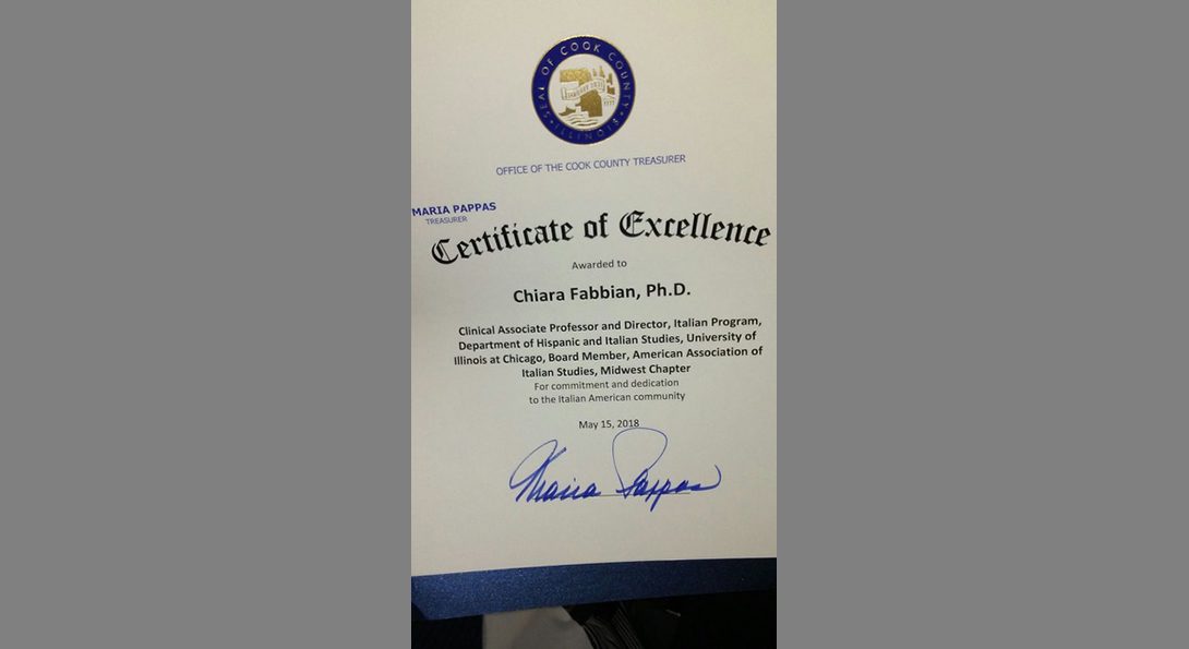 Prof. Fabbian's certificate from the Cook County Treasurer